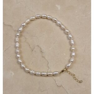 Gold Tone Sterling Silver & Pearl Adjustable Bracelet / Anklet 8.75" - 10"